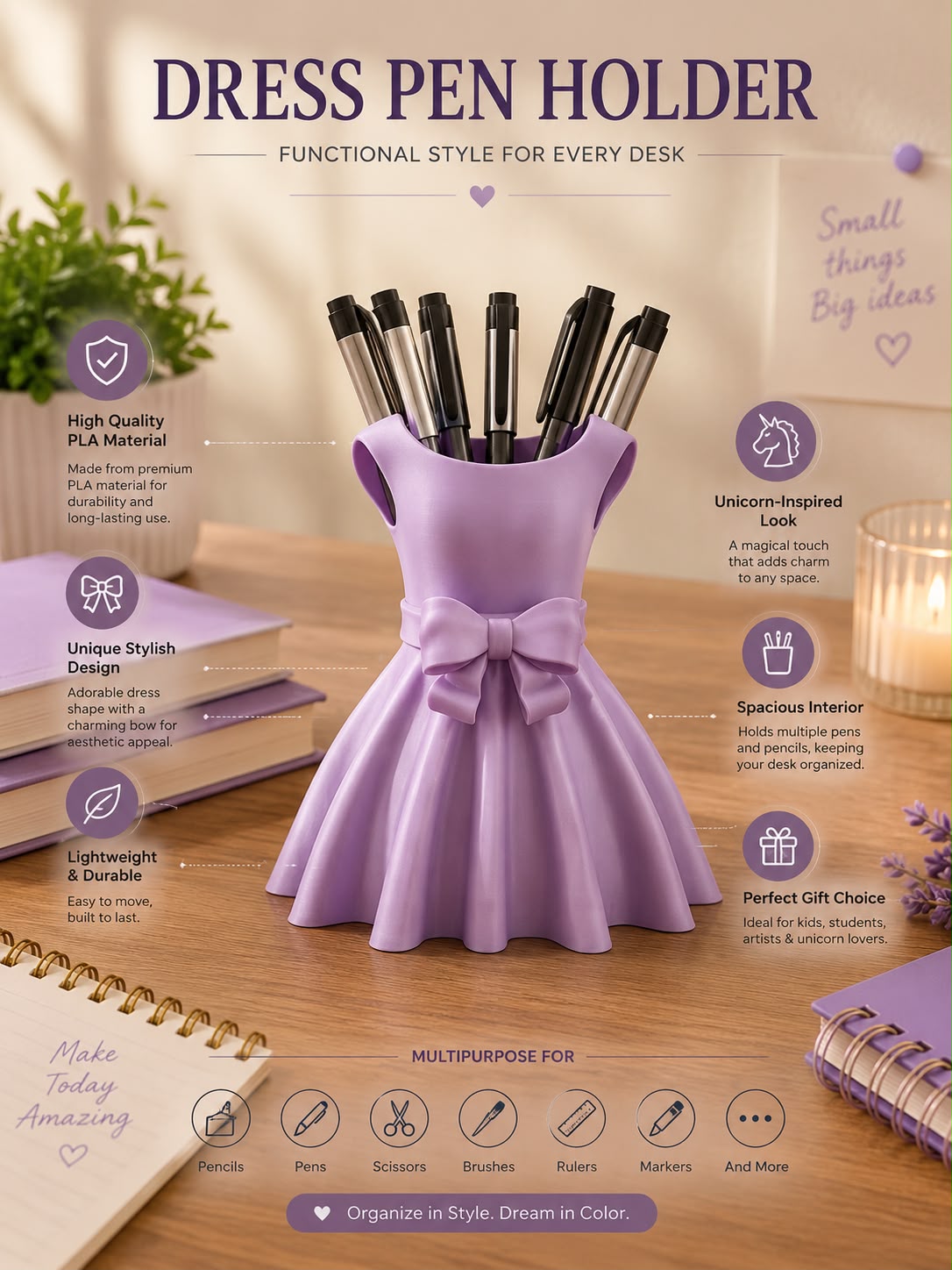 Bella Bow Dress Pen Holder